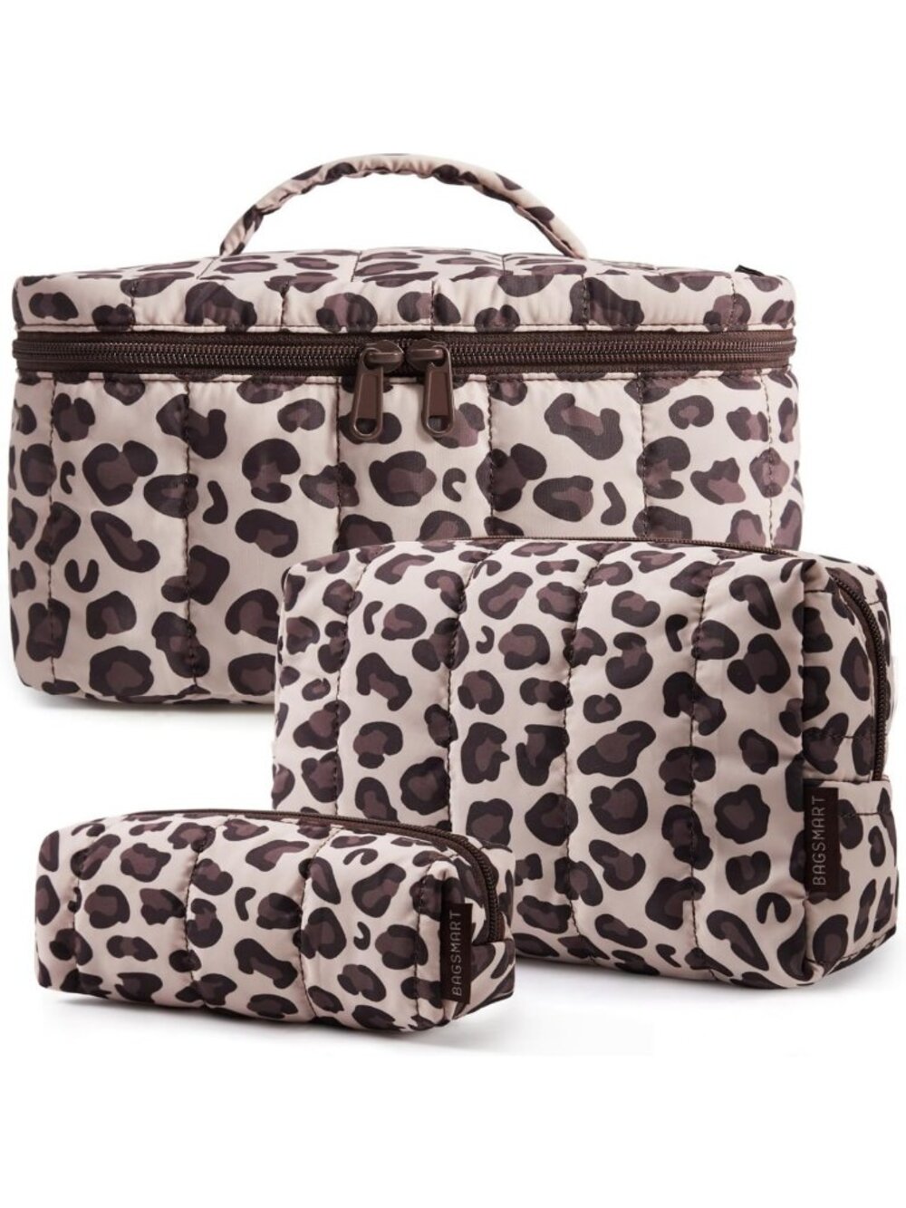 Stylish Travel Makeup Bag Set - 3 Pcs Quilted Cosmetic Organizer & Toiletry Case